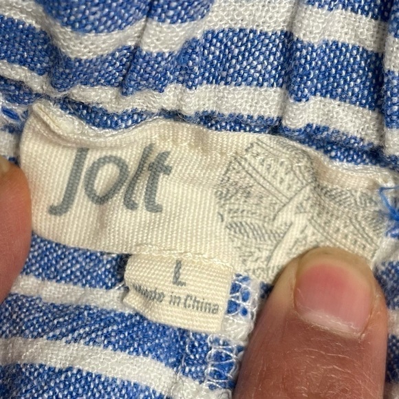 Jolt Striped Lightweight Linen Rayon Blend Paper Bag Belted Pocketed Shorts Lrg - Picture 7 of 8